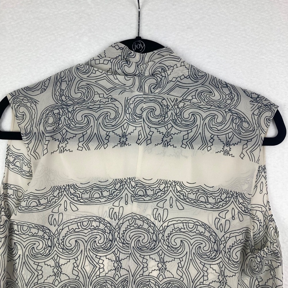 CAbi #3091 Scrollwork Sleeveless Tunic Top Size medium Cream Black Split Neck - Picture 9 of 11